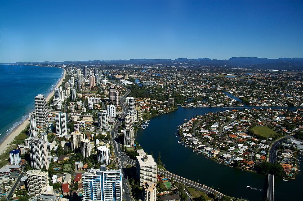 gold coast city, coast, ocean, skyscrapers, towers, waterway, buildings, nature, hotels, apartments, beach, blue, panorama, queensland, australia, queensland, queensland, queensland, queensland, queensland
